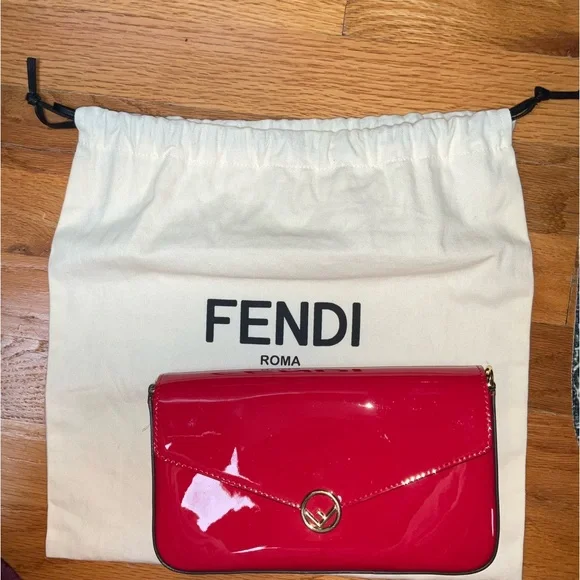 AUTHENTIC FENDI RED PATENT LEATHER WALLET ON CHAIN